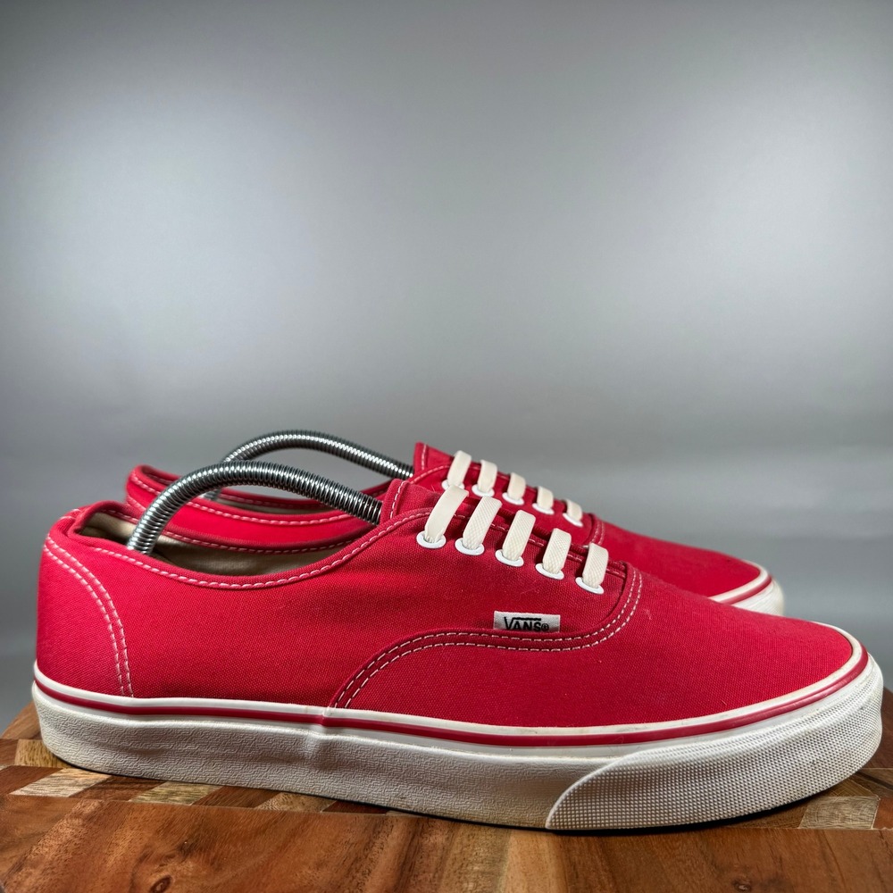 Vans Authentic Red Canvas Low Top Skater Sneakers Mens 12 721356